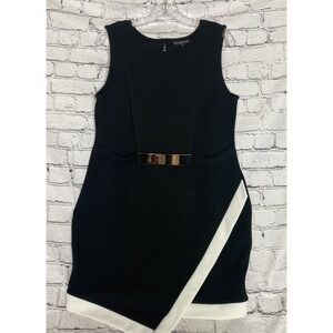 Park &-Fitfth Black White Sleeveless Sheath Dress XL‎ Semi Belt Angled Front